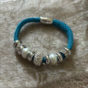 Teal Braided Magnetic Bracelet with Silver Accents
